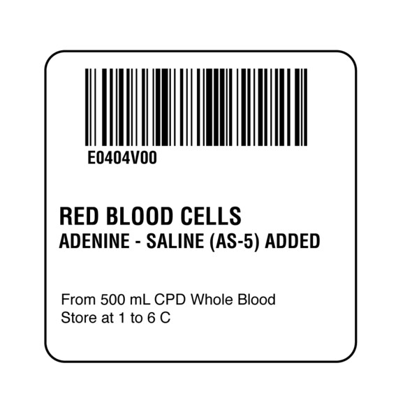 ISBT 128 Red Blood Cells Adenine-Saline (AS-5) Ad 2" x 2"